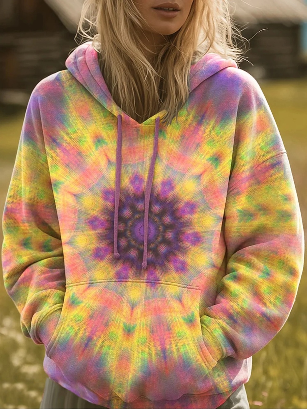 Women's Kaleidoscope Tie-Dye Hoodie - Pastel Multicolor (pick size m-xl